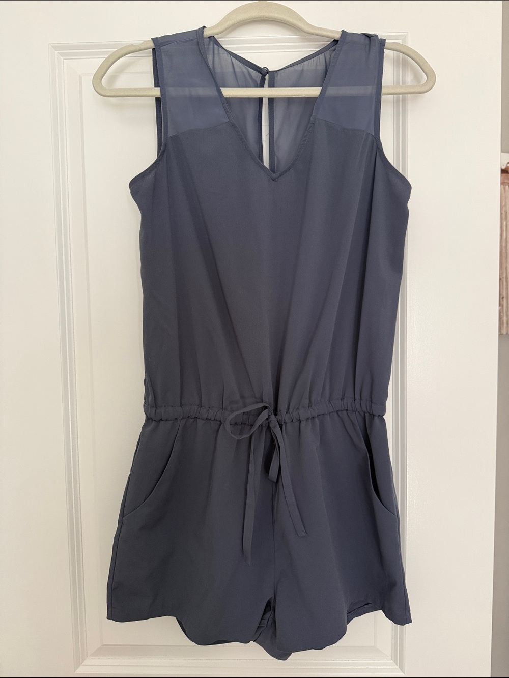Banana Republic Slate Blue Sleeveless Drawstring Romper